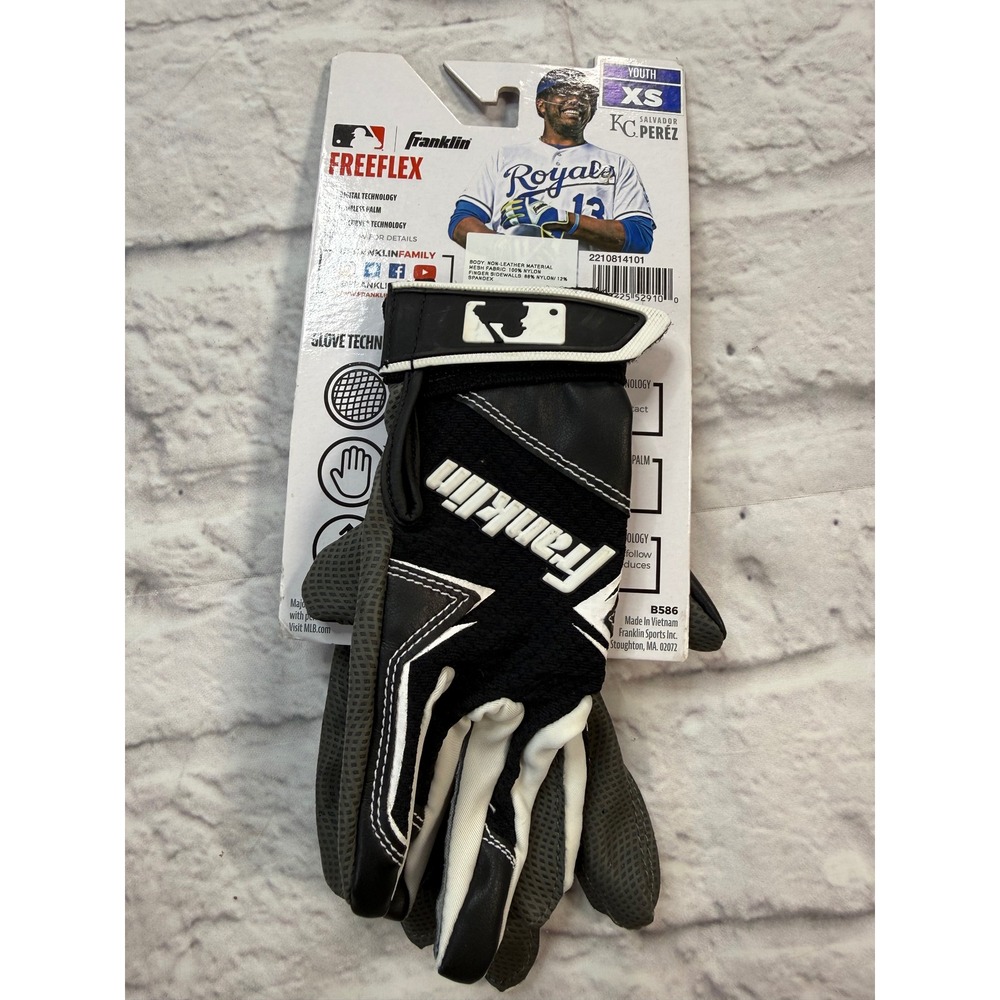 Franklin Batting Gloves Youth XS Black New MLB Freeflex Baseball Softball